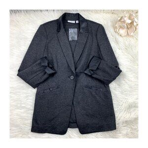 Susan Graver Ponte Knit Long-Line Blazer/Jacket with Faux Leather Trim Women's 4